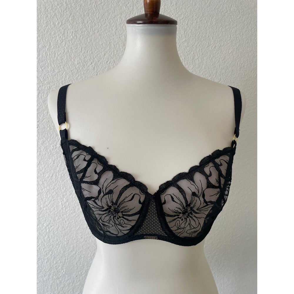 Chantelle Fleurs Demi Bra Women 32DDD Floral Lace Sheer Lingerie Whimsigoth